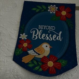 Blue and Red 'Beyond Blessed' yard flag